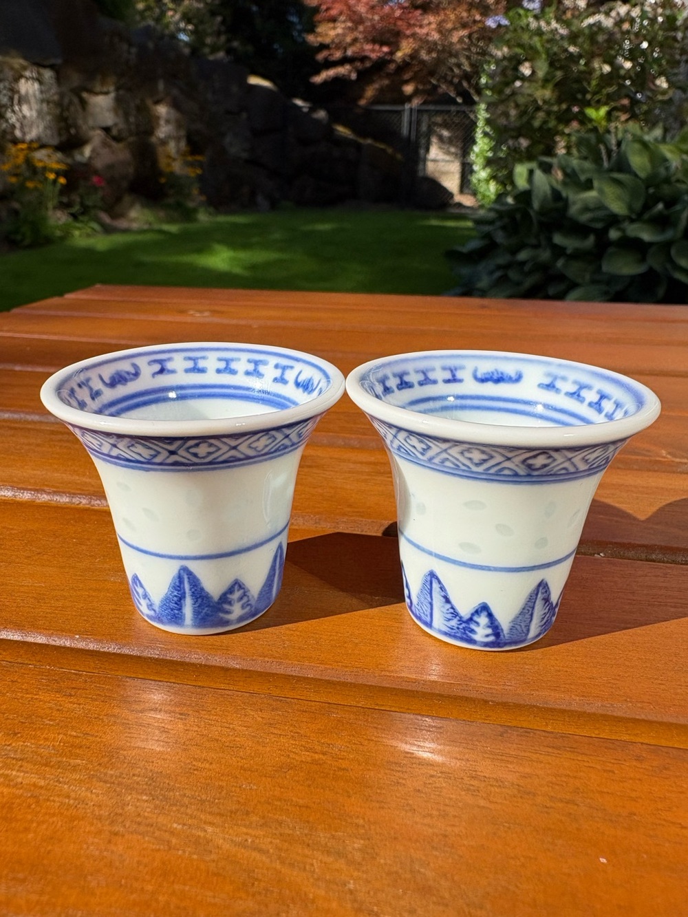 Vintage Tienshan Rice Flower Collection Sake Cups (2) Made in China Rice Eyes
